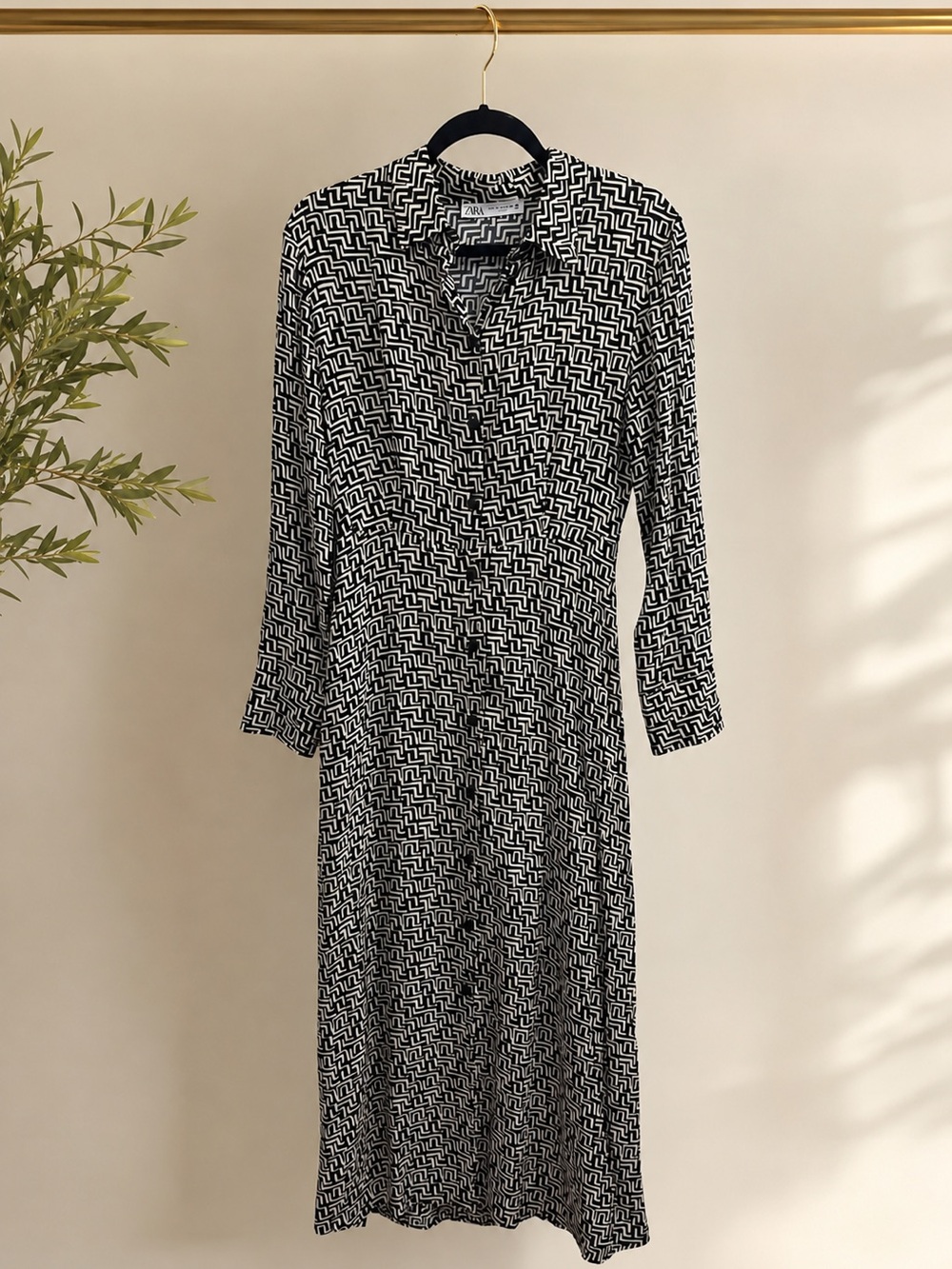 Zara Black & White Geometric Maxi Shirt Dress / SIZE S